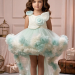 Girls Mint Green & Ivory High-Low Ruffle Party Dress
