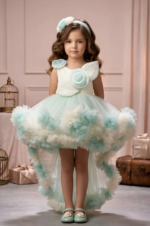 Girls Mint Green & Ivory High-Low Ruffle Party Dress