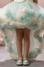 Girls Mint Green & Ivory High-Low Ruffle Party Dress - Image 3
