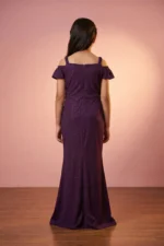 Purple Glitter Cold-Shoulder Mermaid Gown with Matching Arm Sleeves For Girls - Image 2