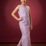 Girls Lavender Sequins Embellished Mermaid Gown with Textured Lace Detailing