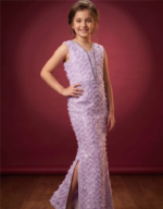 Girls Lavender Sequins Embellished Mermaid Gown with Textured Lace Detailing
