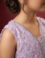 Girls Lavender Sequins Embellished Mermaid Gown with Textured Lace Detailing - Image 3