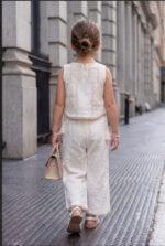 Girls Off-White Embroidered Top with Wide-Leg Pants Set - Image 2