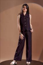 Girls Violet Co-Ord Set With Sleeveless Top And Wide-Leg Pants