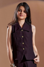 Girls Violet Co-Ord Set With Sleeveless Top And Wide-Leg Pants - Image 2