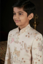 Boys Cream Bandhgala Jodhpuri Set With Intricate Floral Embroidery - Image 2