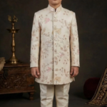 Boys Cream Bandhgala Jodhpuri Set With Intricate Floral Embroidery