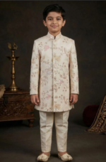 Boys Cream Bandhgala Jodhpuri Set With Intricate Floral Embroidery