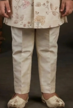 Boys Cream Bandhgala Jodhpuri Set With Intricate Floral Embroidery - Image 3