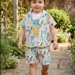 Boys Multicolor Printed Shorts Set with Shirt And Graphic T-Shirt