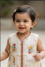 Cream Floral Embroidered Casual Dress with Tassel Detailing For Girls - Image 2