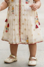 Cream Floral Embroidered Casual Dress with Tassel Detailing For Girls - Image 3